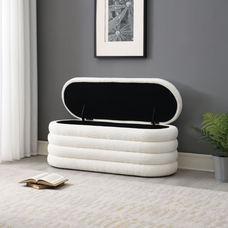 Brigett Upholstered Ottoman, Ivory 100% Polyester