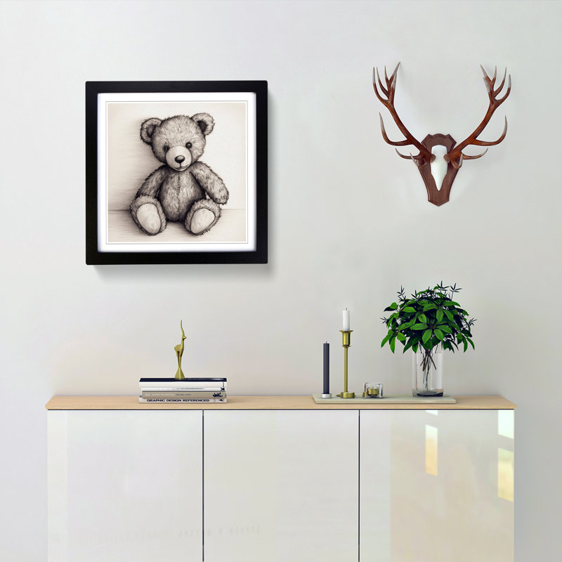Teddy Bear Drawing - Framed Print, Black