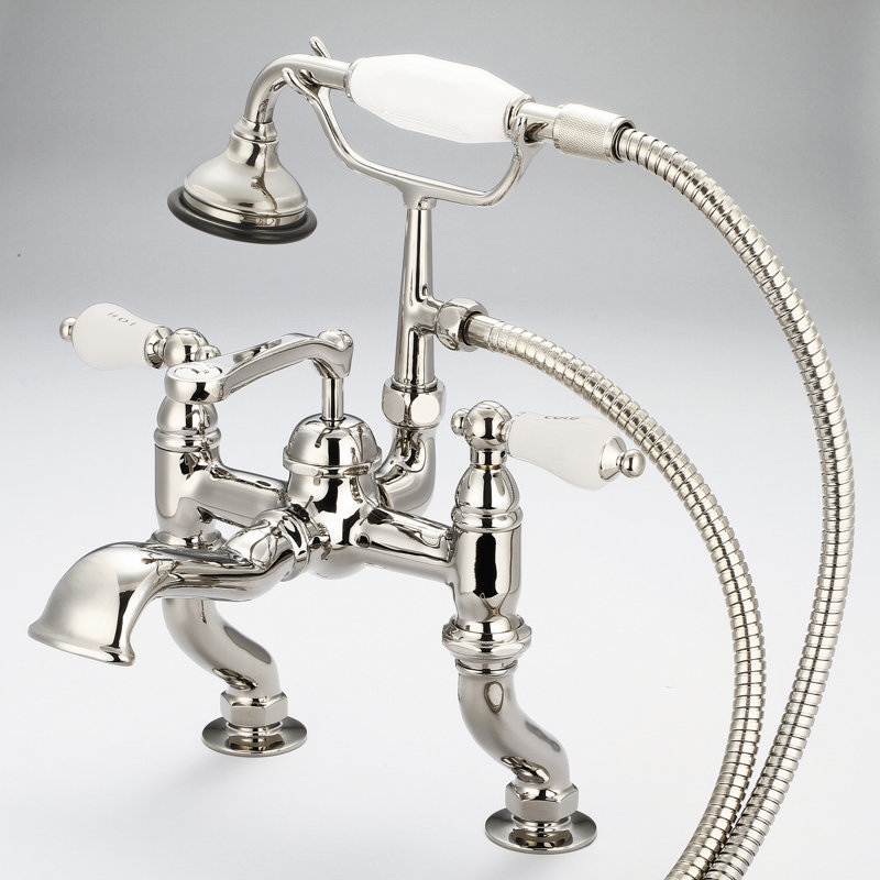 Stonington Deck Tub Spout, Hot and Cold Labeled Porcelain Lever Handles, Polished Nickel