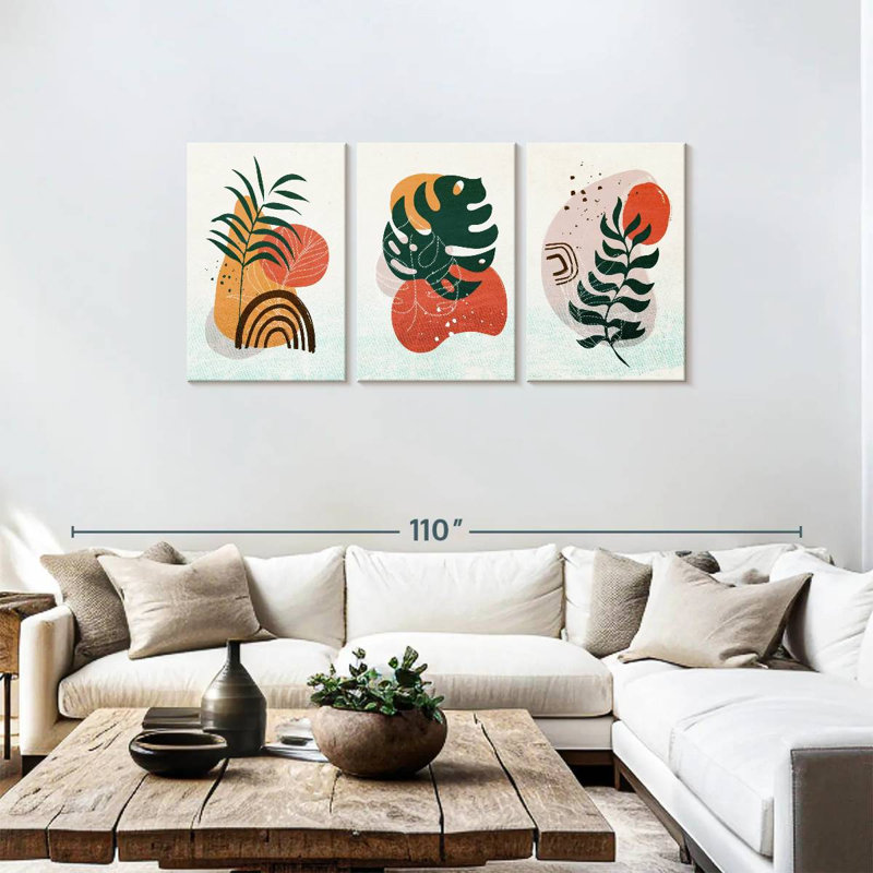 Boho Botanical Leaves VI 3 pièces, H 36 po x l 74 po x P 1,25 po