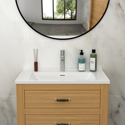 Plateau de meuble-lavabo simple rectangulaire 32 po x 20 po blanc avec lavabo intégré, 1 trou de robinet et trop-plein | Idée de cadeau