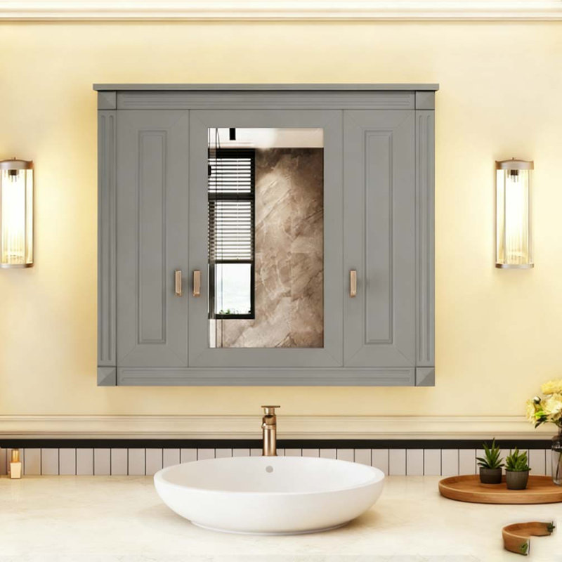 Armoire de salle de bain murale avec miroir, armoire à pharmacie murale avec 4 tablettes