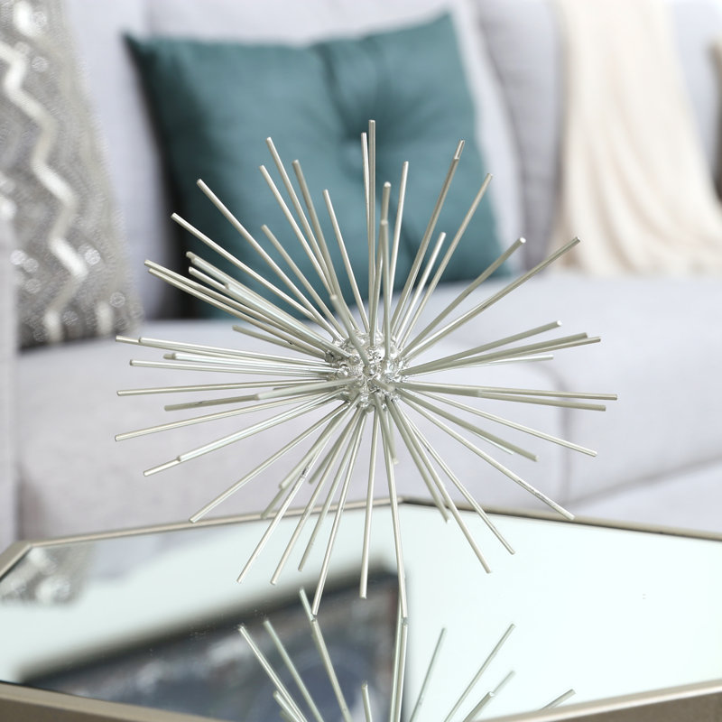 Erizo Spiked Large Sphere, 8" H x 8" W x 8" D, Silver