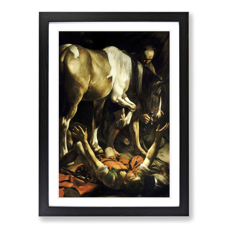 Conversion of St Paul by Caravaggio - Picture Frame Painting on MDF, 36cm H x 27cm W x 2cm D, Black Framed