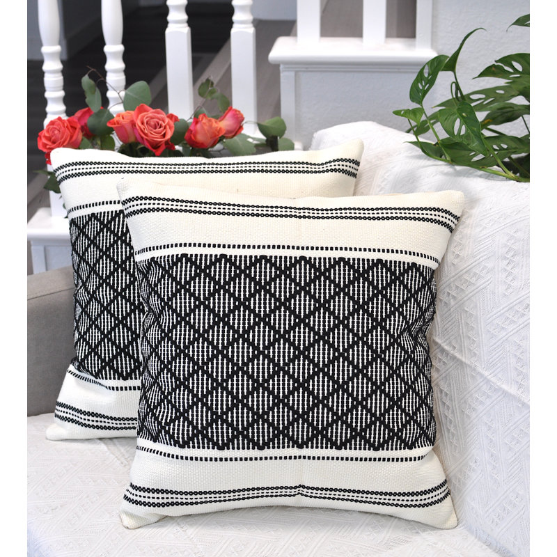 Dorothene Outdoor Indoor  Pillow Covers Geometric Checkered Pattern, Plaid Woven Cushion Covers Pillow Cases, 20" H x 20" W