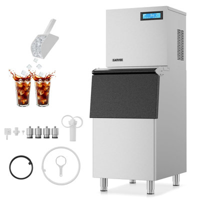 Machine à glace commerciale d'une capacité de 250 lb, débit de 400 lb, acier inoxydable, épaisseur réglable, nettoyage automatique