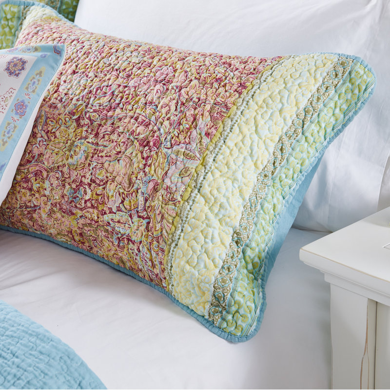 King Size Blue and Multicolor Microfiber Reversible Quilt Set