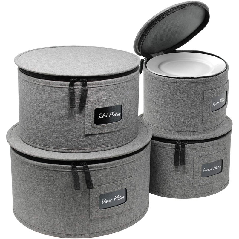 Sorbus 4-Set Stackable Dinnerware Storage Set with Plate Protector, Gray