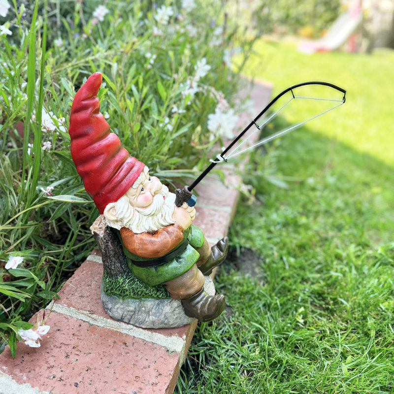 Statue de gnome de jardin Frank Exhart Good Time Fishing, 13 po