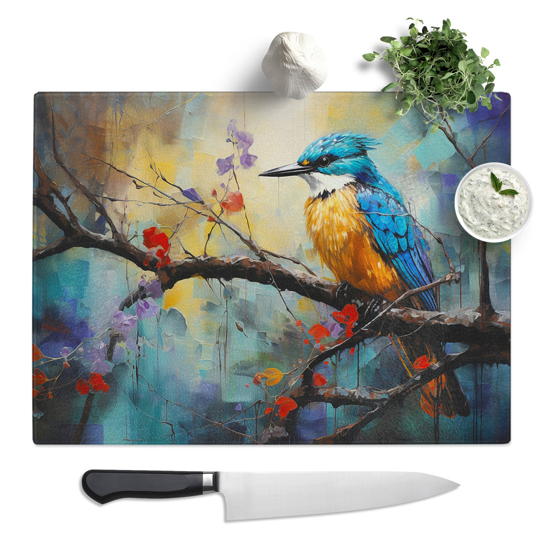 Kingfisher Abstract  Glass Chopping Board