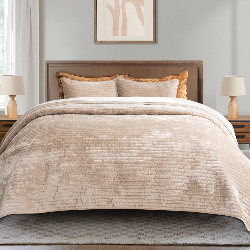 Luxe Velvet Channel Quilt Set, Stormy Blue, King