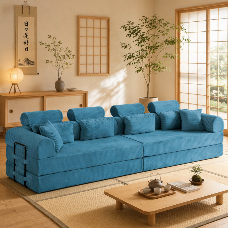 Canapé modulaire en L Boneless, Bleu pâle