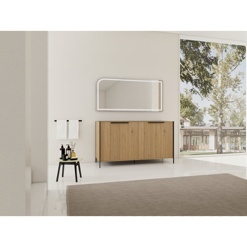 Meuble-lavabo de salle de bain 60 po - Contreplaqué - 1 pièce - Autoportant - Café clair