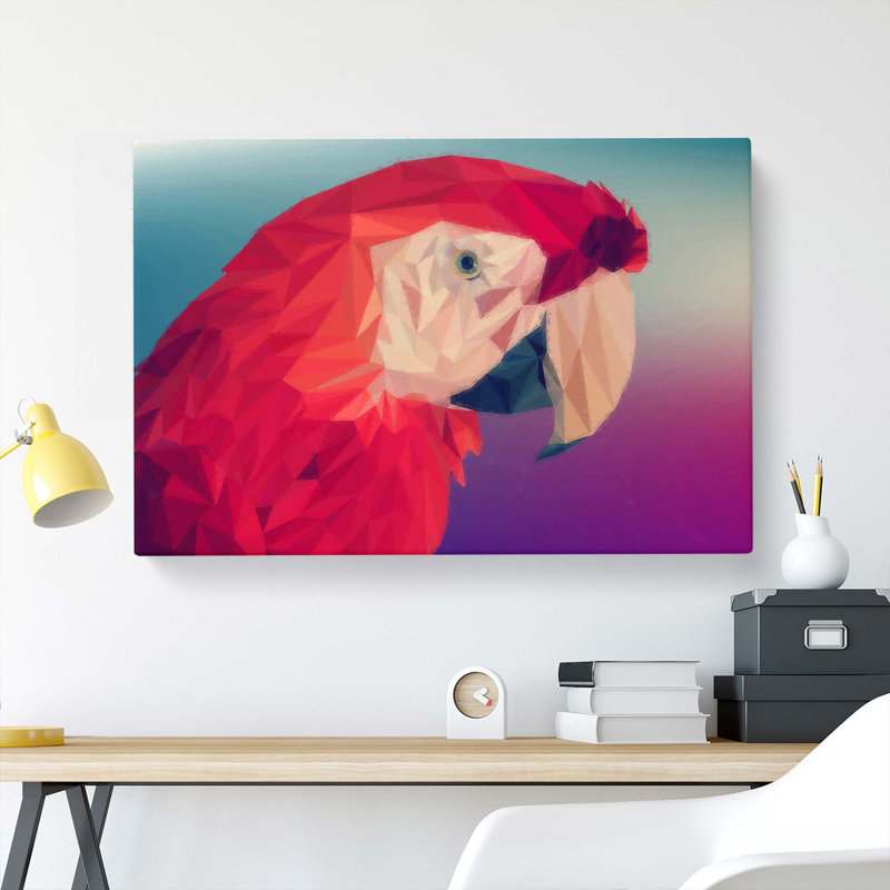 Geometric Scarlet Macaw Parrot in Abstract - Wrapped Canvas, 40cm H x 60cm W x 3cm D