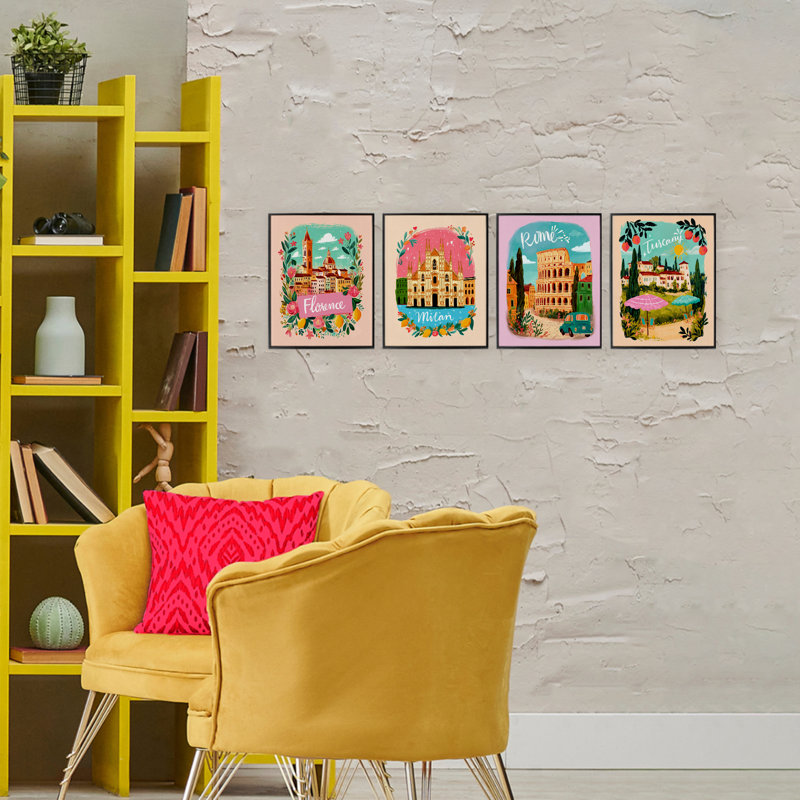 Ensemble de 4 giclées encadrées, Italie, Italie, H 14 po x l 11 po, Giclée encadrée noir minuit