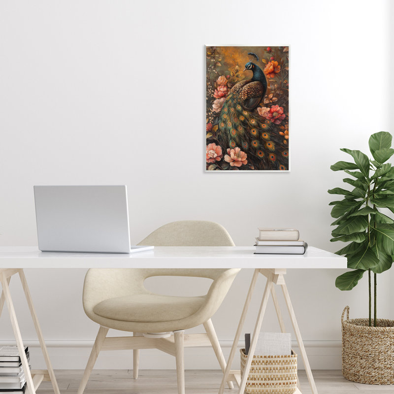 Plaque murale paon inspirée par Morris, par Petal Prints Design, H 15 po x l 10 po