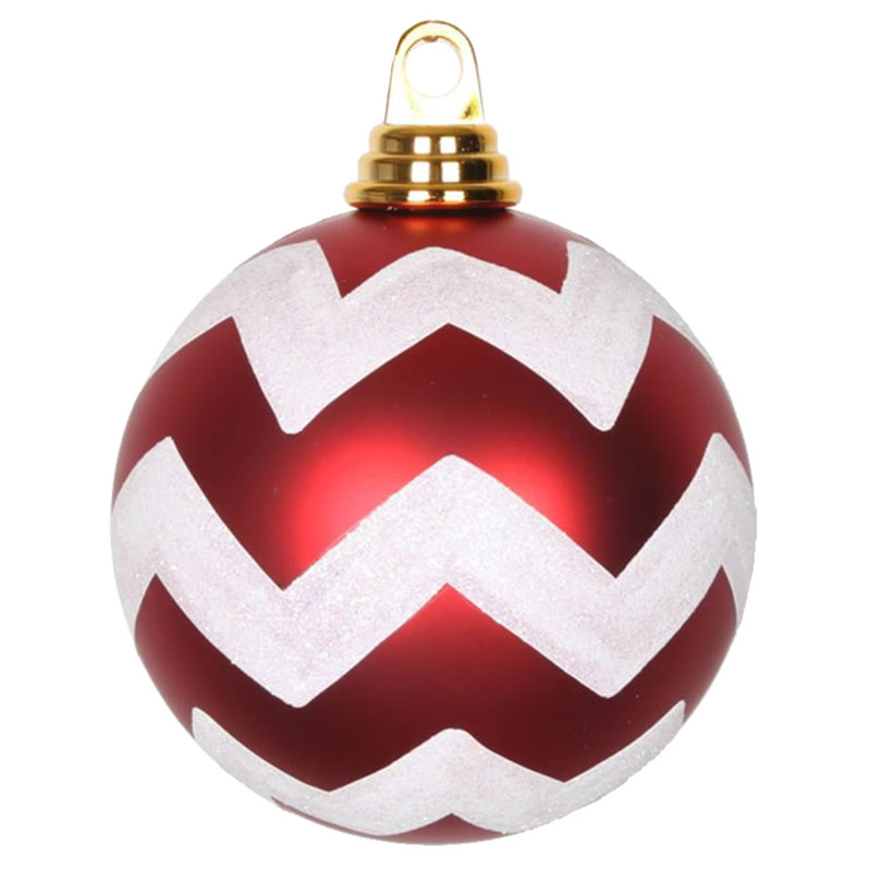 Ornement en forme de boule de chevron mat, Rouge / Blanc
