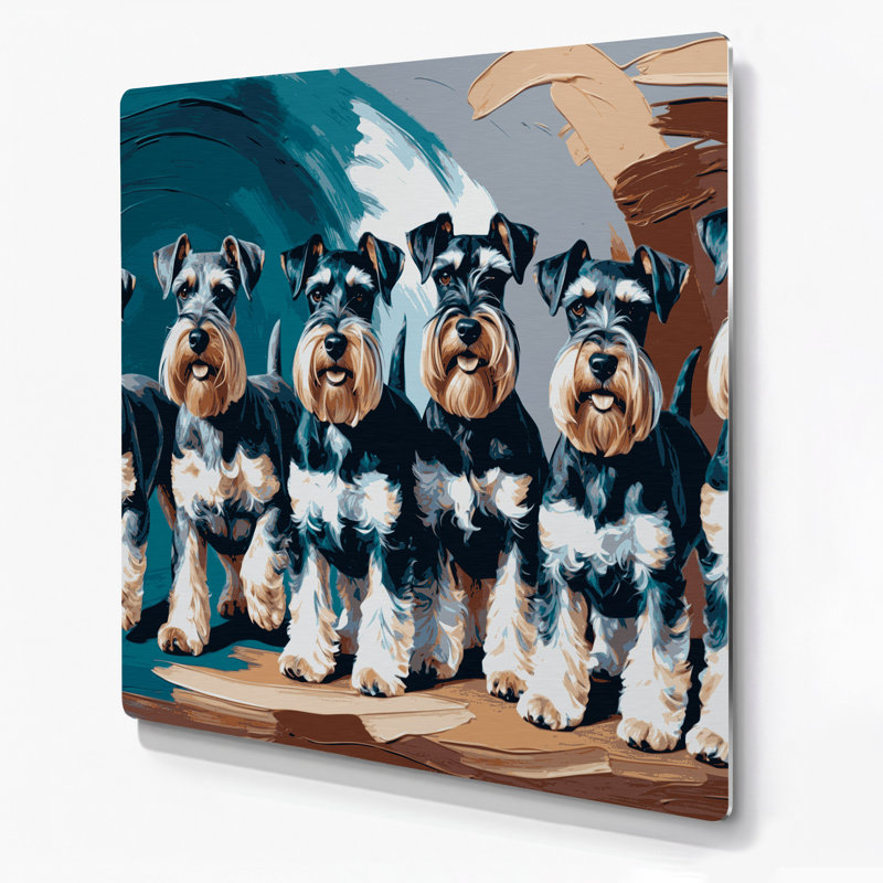 Chiens standard Schnauzer gris, art mural en métal, H 8 po x l 8 po