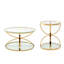 Ensemble de tables basses dorées modernes en verre avec 2 niveaux et un cadre en fer en forme d'anneau