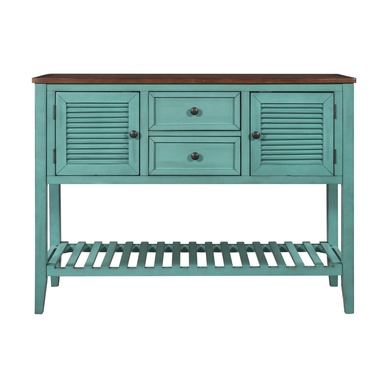 Bellflower 46'' Solid Wood Console Table, Brown, Blue
