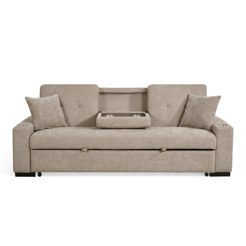 3 Seater Sofa Bed, Beige Chenille