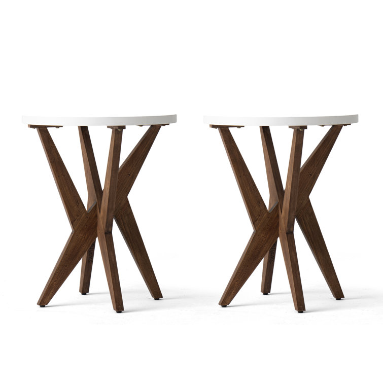 Jahey Solid Wood Crossed Legs Round End Table with Smooth White Top and Sturdy Four-Leg Base