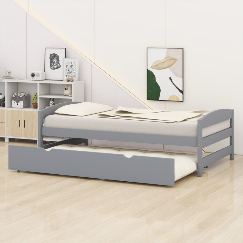 Lit plateforme avec lit gigogne, Gris