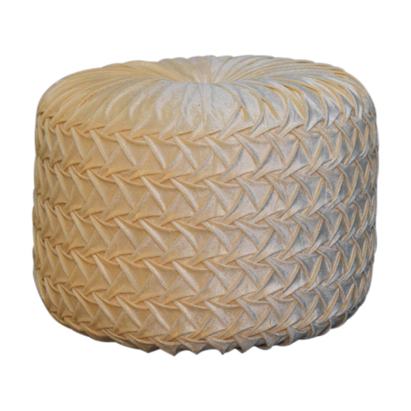 Aunesty 46cm Wide Velvet Tufted Round Pouffe Ottoman, White