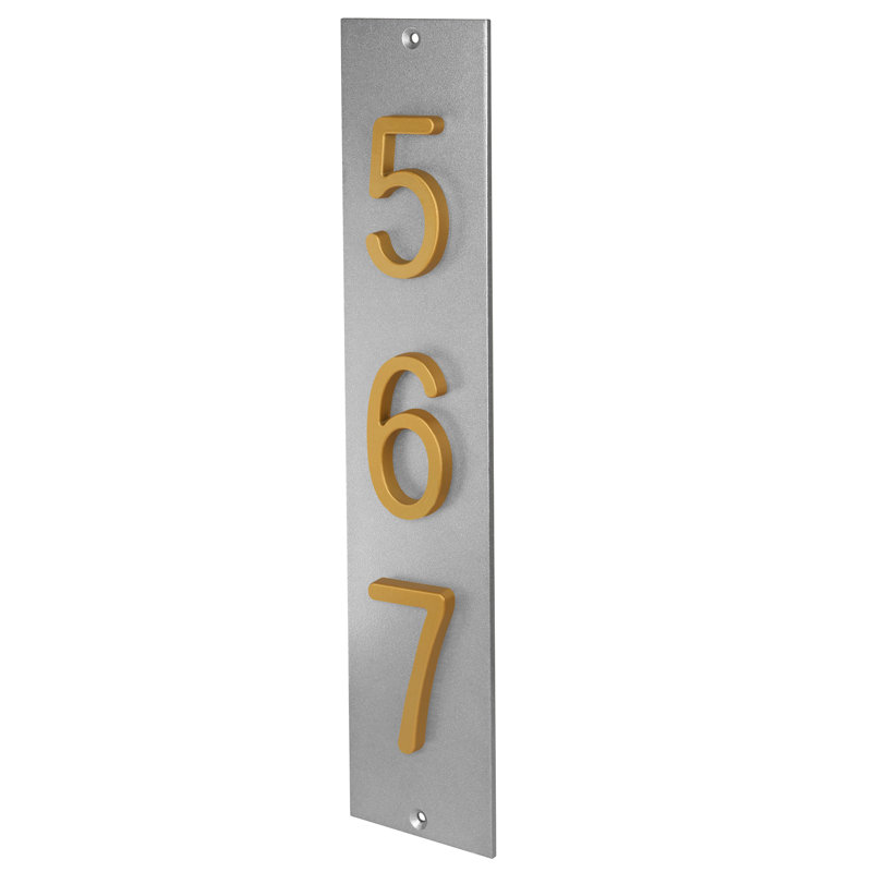Plaque d'adresse verticale en aluminium à 3 tiroirs Royal Shade, Argent argent, Doré, Oui