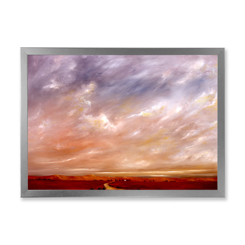Red Path Under Cloudy Sky - reproduction de cadre flottant sur toile, H 8 po x l 12 po x P 1 po, Cadre photo argenté