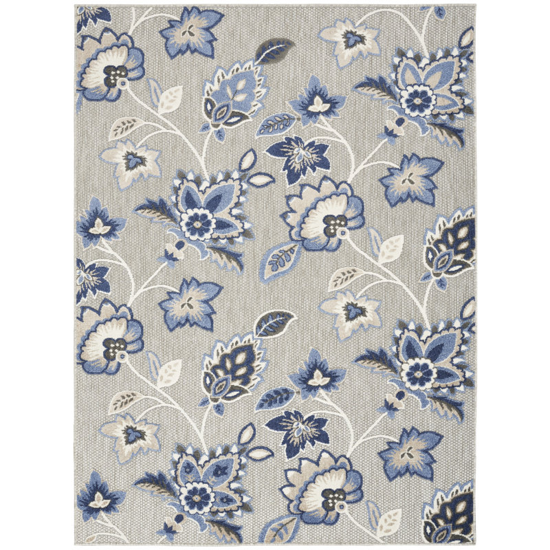 Amond Floral Blue/Grey Indoor/Outdoor Area Rug, Rectangle 5'3" x 7'5"