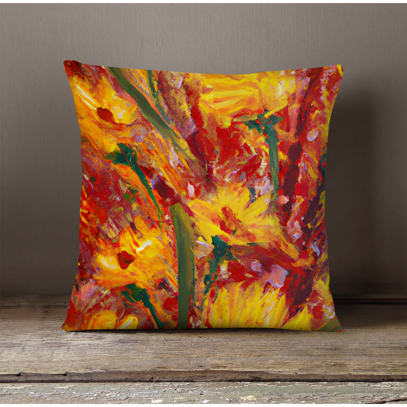 Throw Pillow With Insert, 16"H x 16"W, Red/Orange Floral/Abstract 1