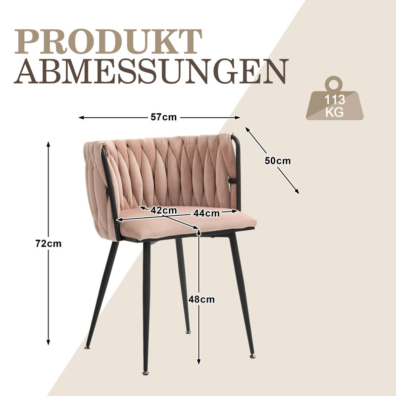 Bargeron 50cm H Velvet Upholstered Metal Side Chair, Pink