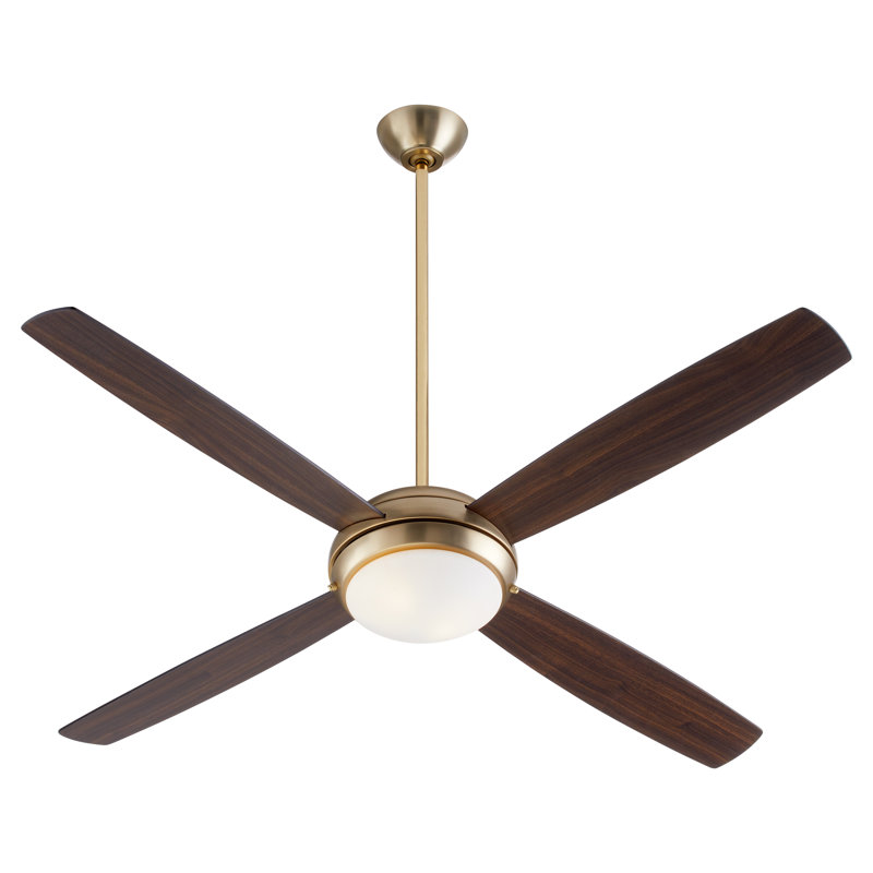 Laderrian 60'' Ceiling Fan with LED Lights, Brass/Walnut