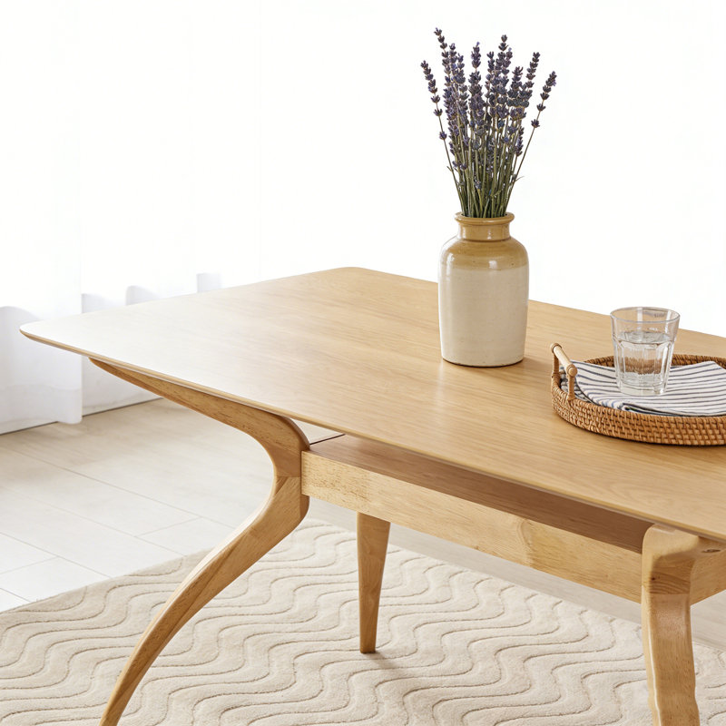 Table de salle à manger rectangulaire avec tablette de rangement et pieds robustes, Noyer