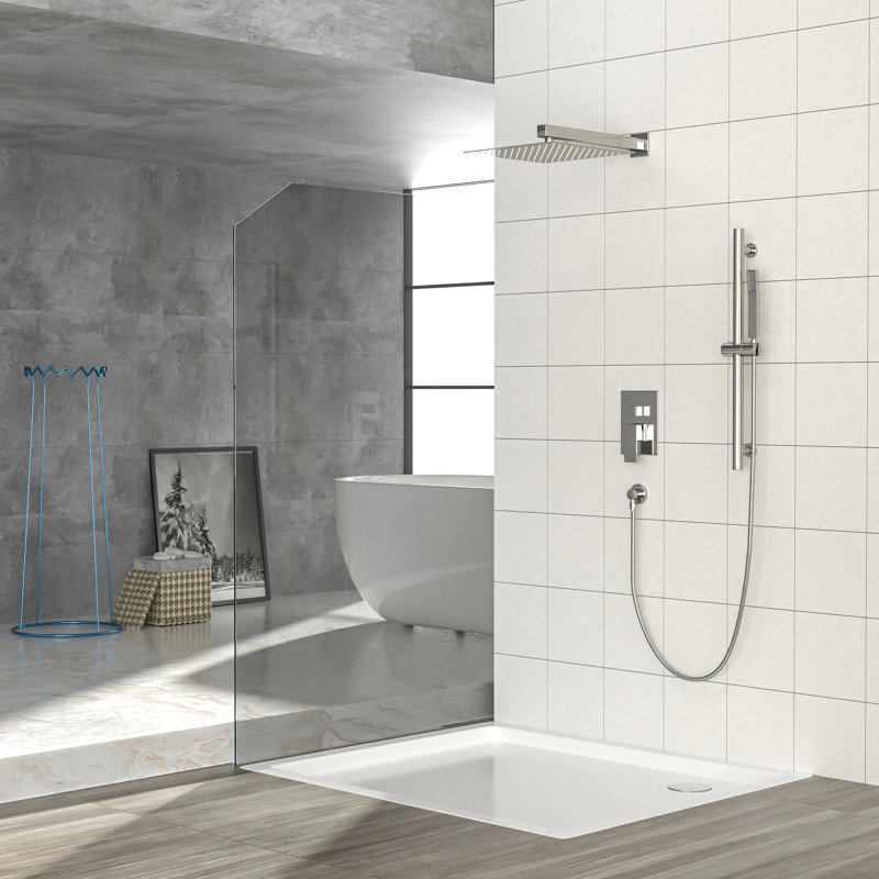 10 Inch Square Shower With Rough - In Valve, Adjustable Slide Bar, Rainfall Shower, Handheld Balanced Easy Installation, Brushed Nickel To Clean,