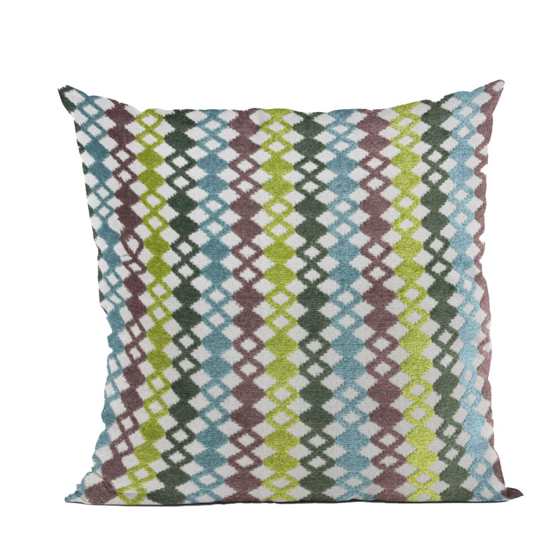 Coussin Plutus Grand Manor, Bleu / mauve / rayures vertes, H 20 po x l 26 po, Forme rectangulaire