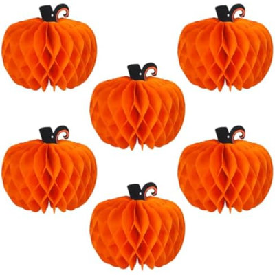 6 Pcs Fall Pumpkin Honeycomb Paper Decorations, Thanksgiving Pumpkins Table Centerpieces Hanging Pumpkin Honeycomb Tissue Balls For Halloween Thanksgiving Harvest Party Décor
