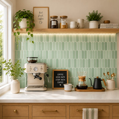 11.81" x 11.81" Sage Green Fish Scale 3D Peel and Stick Tile Backsplash Self-Adhesive Wall Tiles for Kitchen & Bathroom, 2mm Thicker Cover 9.7sq.ft