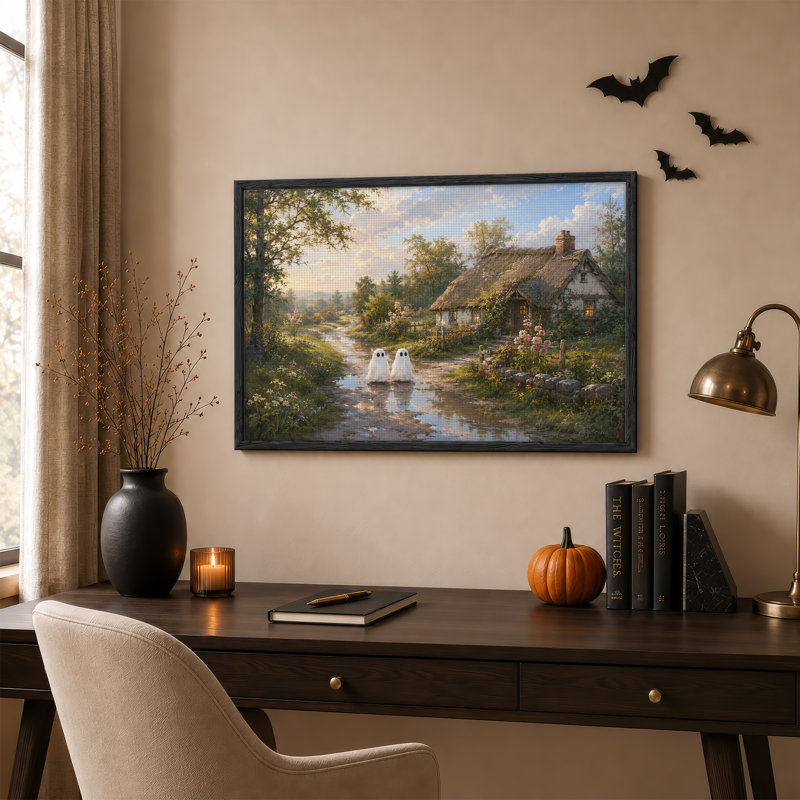 Art mural sur toile, "Deux fantômes debout dans une flaque de chaume", H 36 po x l 48 po