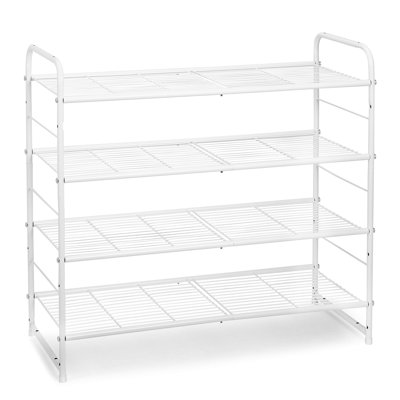 4 Tier Stackable Shoe Rack, Metal Wire Grid, Shoe Organizer Storage Shelf