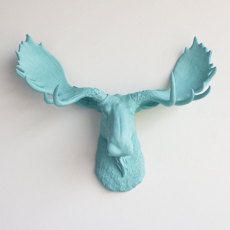 Décoration murale fausse tête d'orignal empaillée, Aigue-marine