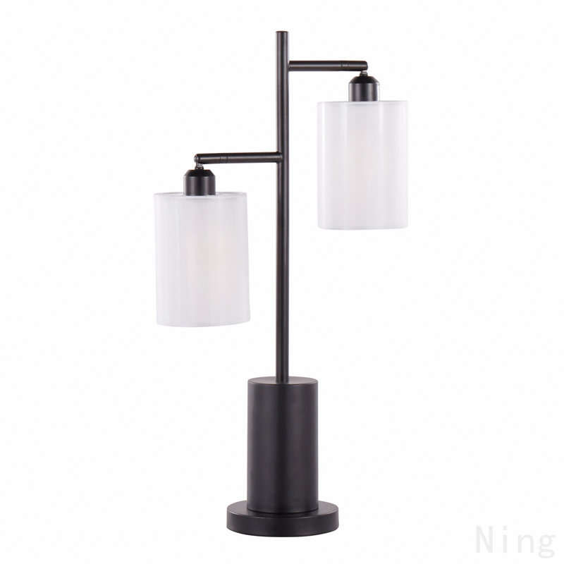 Lampe de table contemporaine en métal noir avec abat-jour blanc, Noir