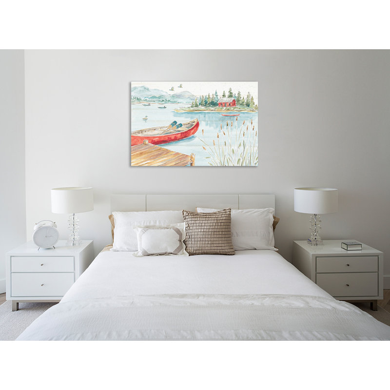 Reproduction de peinture acrylique sur toile tendue « lake moments i », H 12 po x l 18 po x P 1,5 po