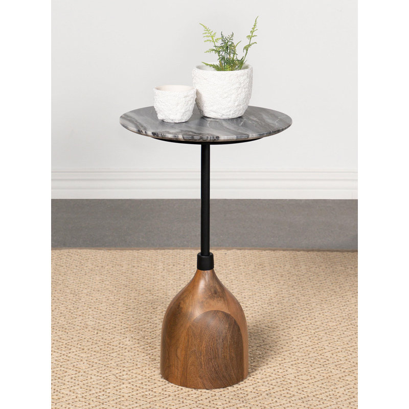 Round Marble Top Accent Side Table Black