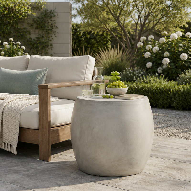 Table d'appoint extérieure ovale en béton légère, durable et élégante pour le patio ou la cour