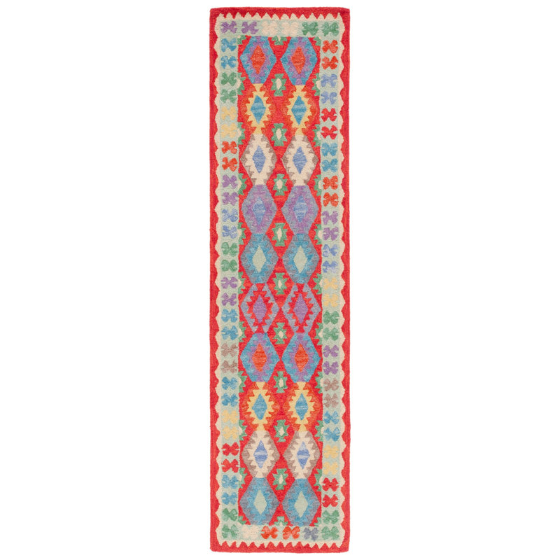 Horwich 408 Area Rug In Red / Blue, Runner 2'3" x 9'