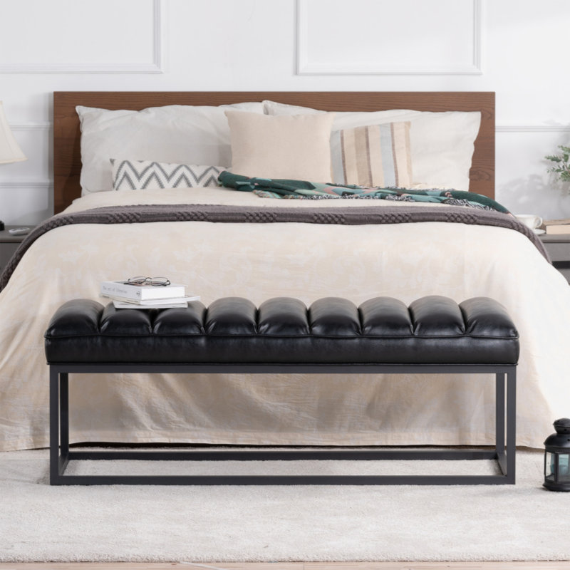 Lubbert Faux Leather Bench, Black, Metal