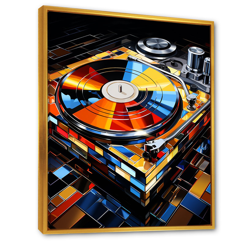 Colorful Jazz Vinyle Melody - Disque vinyle, art mural, H 44 po x l 34 po x P 1,5 po, Cadre flottant doré
