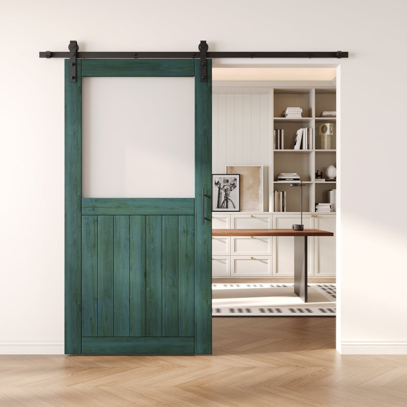 Porte de grange non assemblée et fini en verre avec demi-verre de 48 po x 80 po Homacer Royal Pin, 48 po x 80 po